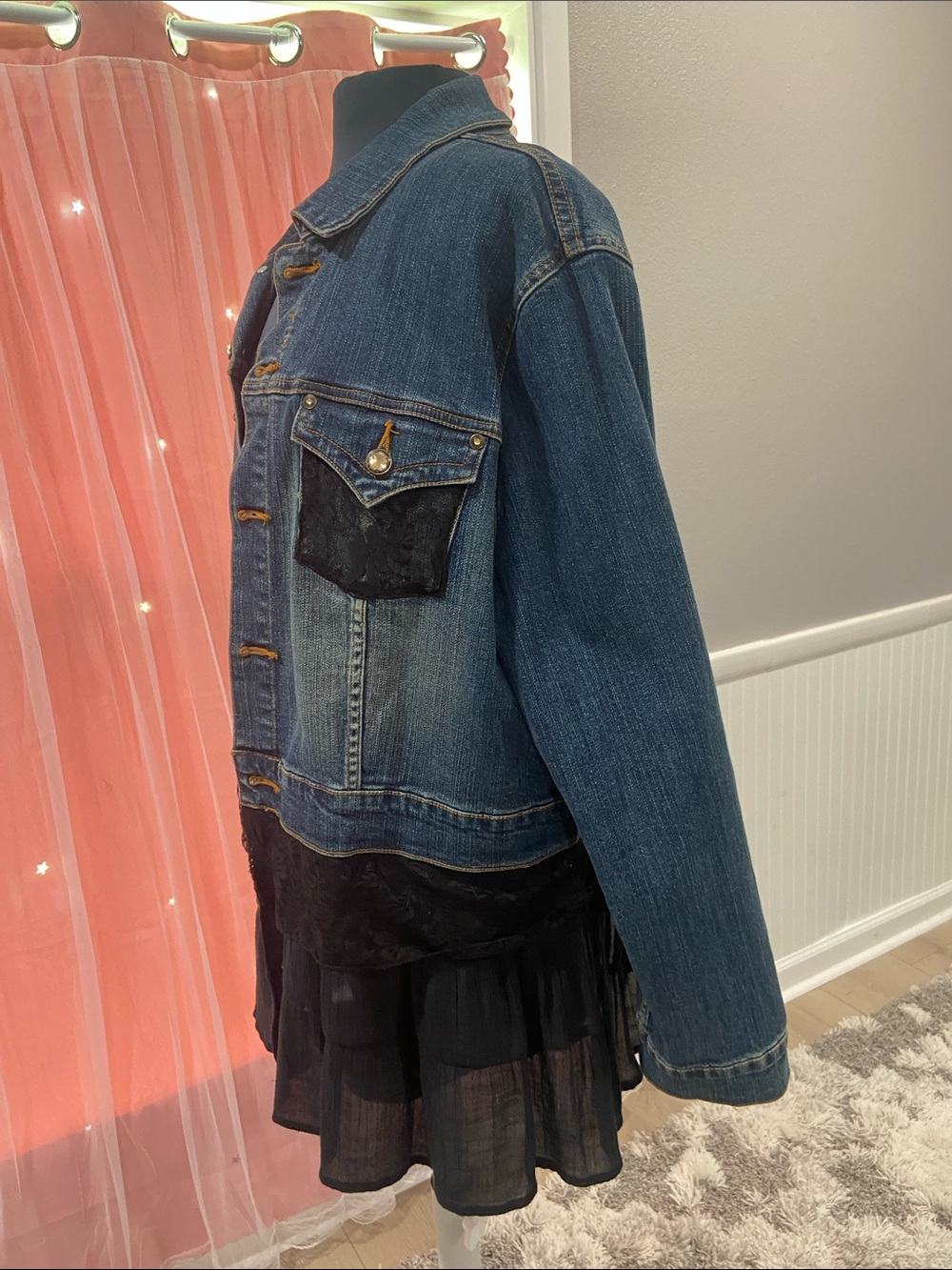 Mixit Blue Denim Jacket with Black Lace Accents. Size 2X - Picture 7 of 14